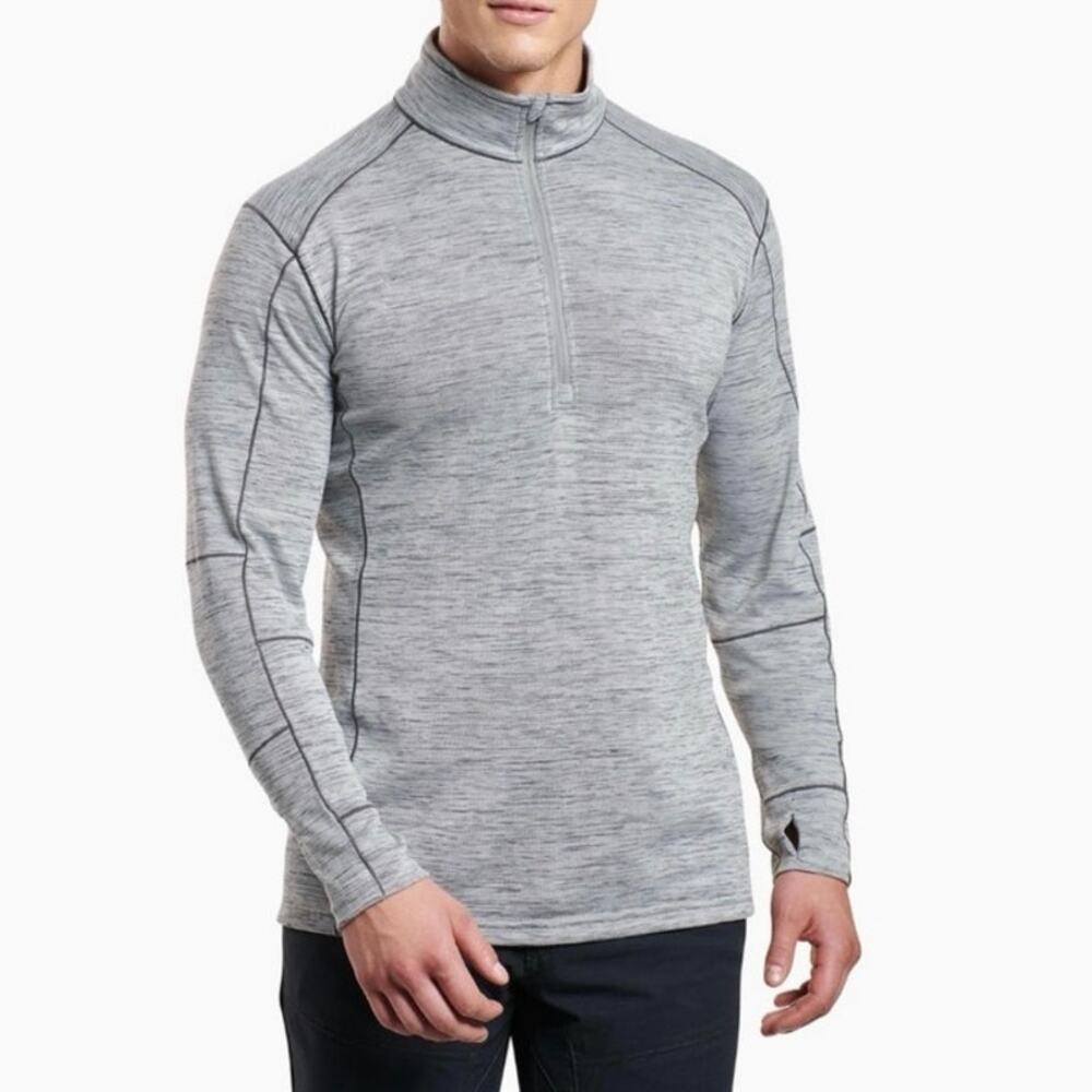 KUHL Men’s LARGE Alloy Heather Cloud Gray Long Sleeve Quarter Zip Mock Neck - Picture 9 of 9
